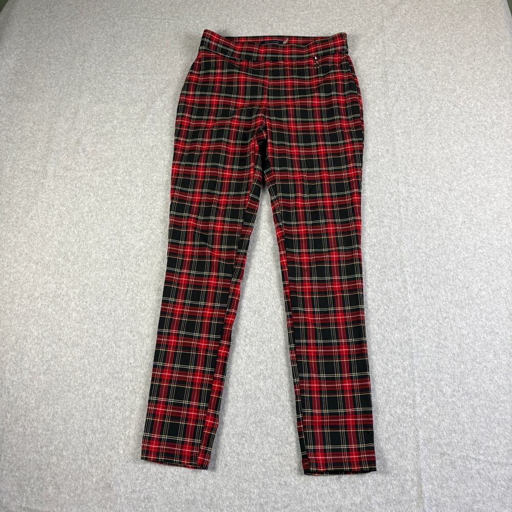 Tommy Hilfiger Womens 4 2 Red Black Tartan Plaid Skinny Pants Stretch Preppy